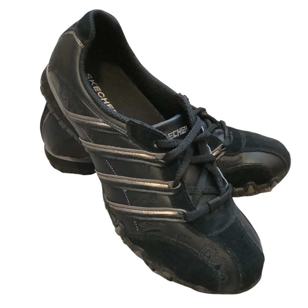 SKETCHERS BIKERS BLACK LEATHER/SYNTHETIC LACE-UP ATHLETIC/ SNEAKER SHOES/ Size 6